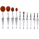 10 Piece Metallic Silver Oval Brush Set