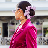 GIANT PLEATED POLKA DOT HAIR SCRUNCHIE - BLACK