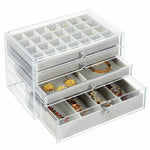 4 Drawer Plastic Jewelry Box with Storage Trays - Clear/Gray