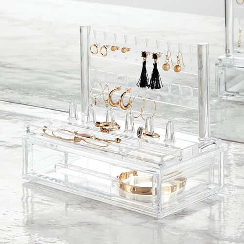 Acrylic Jewelry Earring and Ring Display Stand with Drawer