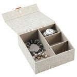 4 Compartment Fabric Jewelry Storage Box with Lid - Light Gray