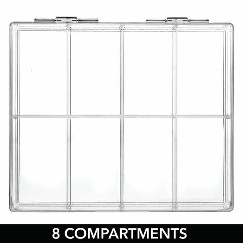 8 Compartment Plastic Divided Craft Jewelry Organizer Box with Hinged Lid - Pack of 2