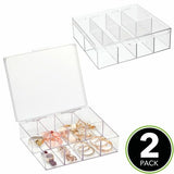 8 Compartment Plastic Divided Craft Jewelry Organizer Box with Hinged Lid - Pack of 2