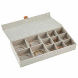 13 Compartment Fabric Jewelry Storage Box with Lid