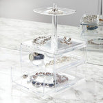 2 Drawer Acrylic Jewelry Earring, Ring Display Rack Stand and Ring Dish