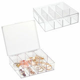 8 Compartment Plastic Divided Craft Jewelry Organizer Box with Hinged Lid - Pack of 2