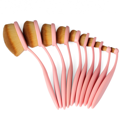 10 Piece Soft Pink Oval Brush Set