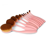 10 Piece Soft Pink Oval Brush Set