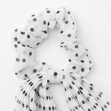 SMALL POLKA DOT PLEATED SCARF HAIR SCRUNCHIE - WHITE